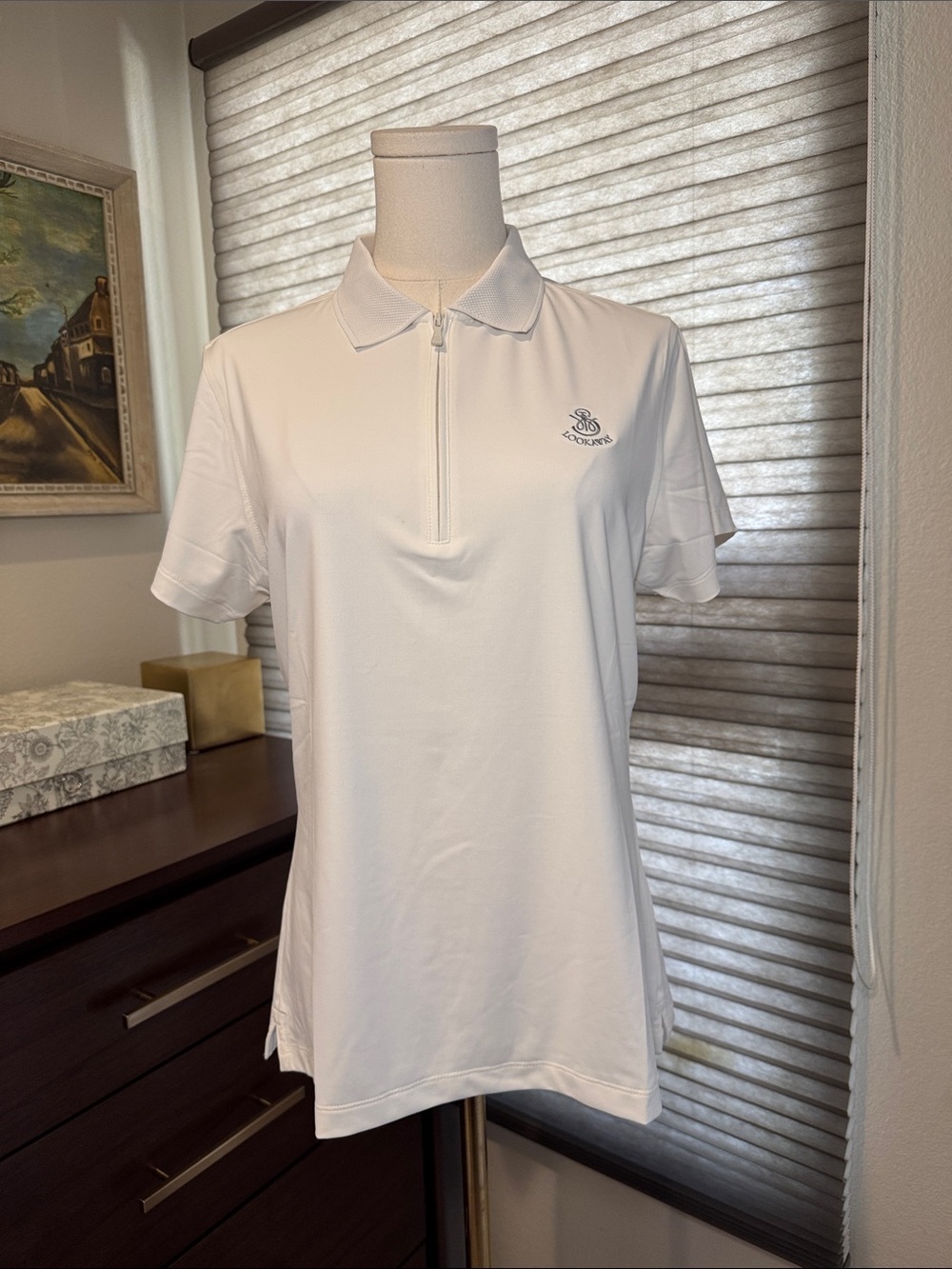 NWT Peter Millar Women's White Short Sleeve Zip Polo. Size M